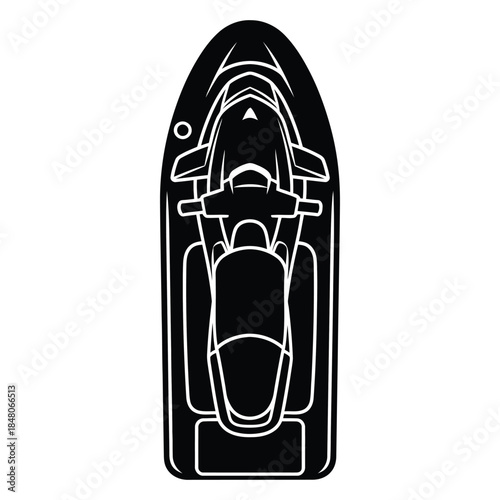 Jet ski top-view silhouette in rare perspective as navigation map symbol for UI/UX ready vector illustration