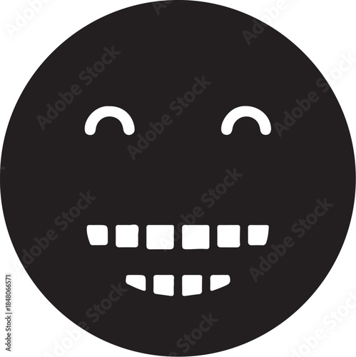Black and white cartoon face with exaggerated teeth and smiling eyes also transparent background smile