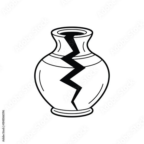 A simple black and white illustration of a broken ceramic vase