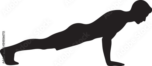 Black silhouette of a person doing a plank exercise on a white background also transparent background