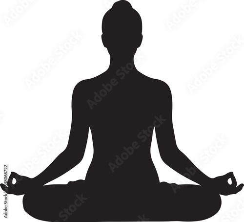 Black silhouette of a person sitting in a meditative pose with legs crossed and hands resting on knees also transparent background