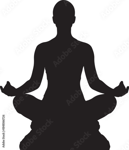 Black silhouette of a person in a meditative pose with legs crossed and hands resting on knees also transparent background