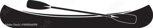 Black and white line of a canoe with two paddles inside also transparent background line outline 1