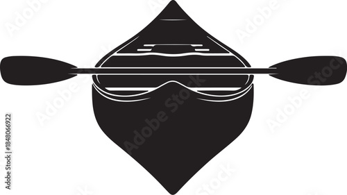 Black and White Line of a Canoe with Two Paddles Inside also transparent background line outline