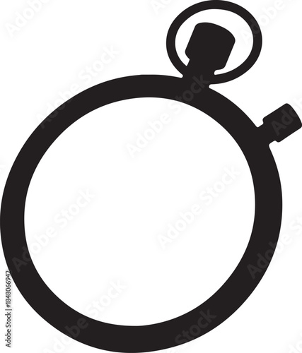 Black and white outline of a stopwatch with a circular ring around the part also transparent background