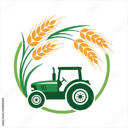 combine harvester on wheat field logo illustration 