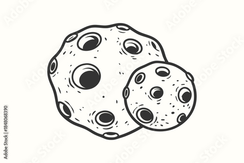 Stylized Meteors Duo Streaking, Space Debris, Black & White Monochrome, Comet