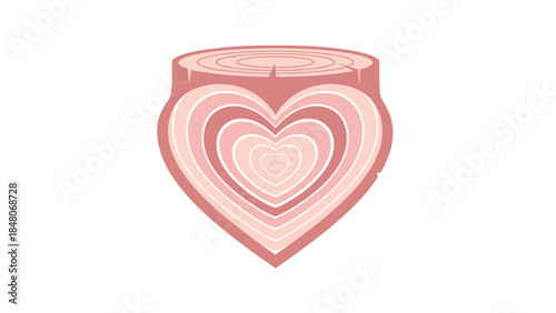 Vintage Heart-Shaped Tree Cross-Section Illustration Conveying Natural Growth and Love Symbols