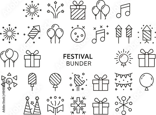 A set of Event and celebration icons set outline vector editable