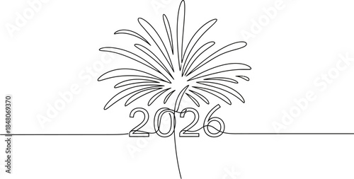 Hand draw Elegant line drawing of the year 2026