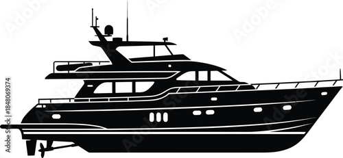 Boat Silhouette Vector | Black Nautical Watercraft Illustration