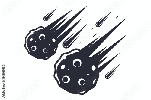 Monochrome Meteor with Visible Craters and Debris Streaks isolated on White Background