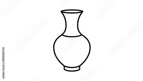 Elegant ceramic vase line art icon isolated on white background, modern decorative object