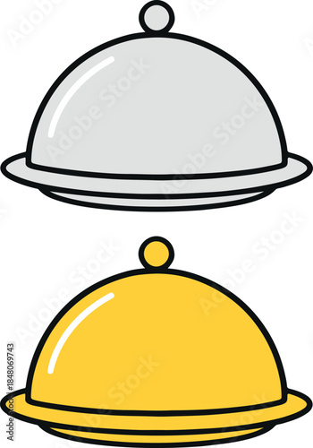 Silver and gold food cloche servers, clean and modern vector illustration