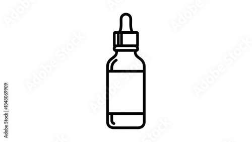 Outline icon of a dropper bottle with blank label, isolated on white background.