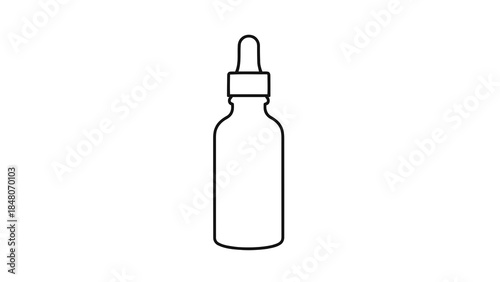 Outline drawing of a glass dropper bottle with a lid and pipette on a white background