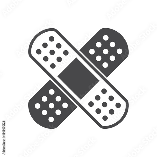 Crossed Adhesive Bandages Icon, Gray Plasters, Medical Cross Symbol, Care, and Protection