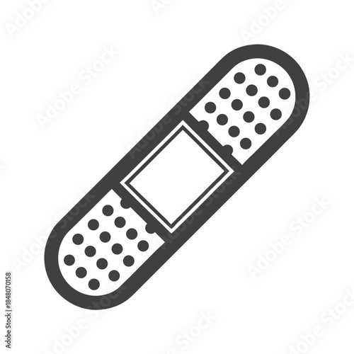 Adhesive Bandage Icon Isolated, Black and White Medical Plaster Illustration, Simple Style