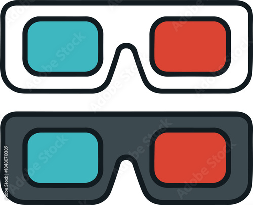 3D glasses set, retro cinema vector illustration