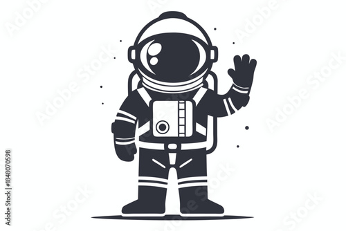 Standing Astronaut Silhouette with Stars and Dots on a Simple Plain White Backdrop