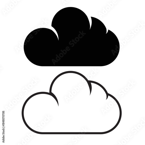 Cloud icon with hollow and solid variations in black, perfect for weather, storage, or UI concepts.
