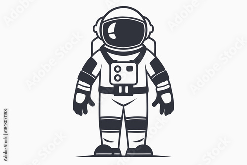 Minimalist Black and White Astronaut Suit Design, Spaceman Costume Icon, Full Body Stance