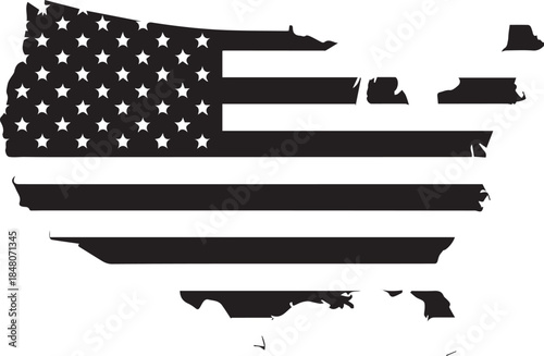 Foto United states map outline filled with american flag pattern black and white