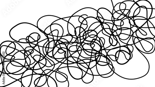 Abstract tangled black lines forming a chaotic pattern on a white background