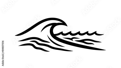 Stylized black tribal wave illustration on a white background, representing ocean power