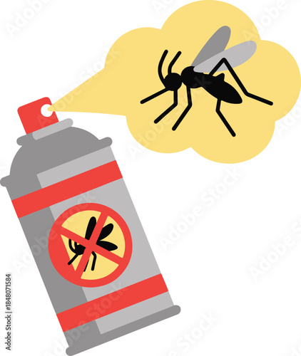 Insecticide spray can with mosquito warning, flat minimalist vector illustration