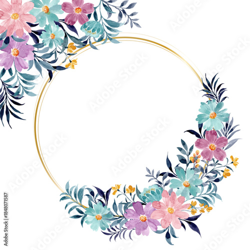 Colorful watercolor floral gold frame