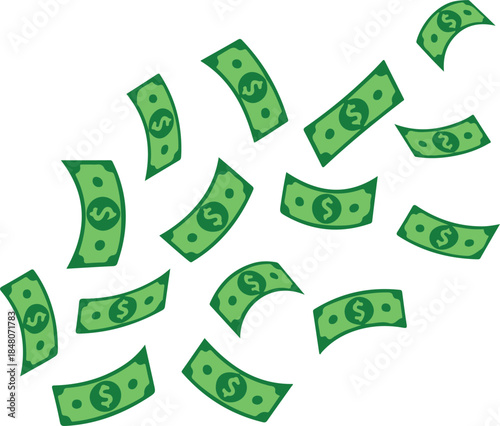 Abundant falling banknotes, celebratory and prosperous vector illustration