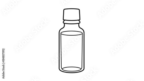 Simple outline of a glass bottle with a cap, containing a clear liquid.