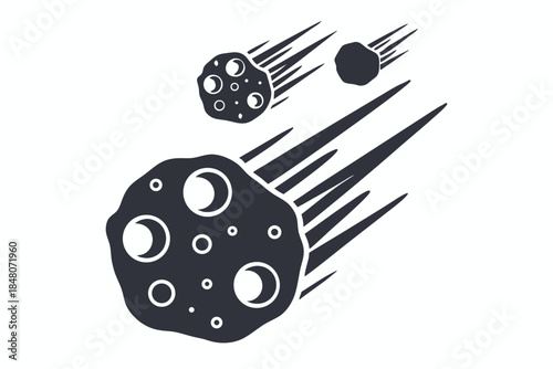 Silhouette Meteors & Asteroids Flying with Speed Trails Space Elements & Celestial Bodies