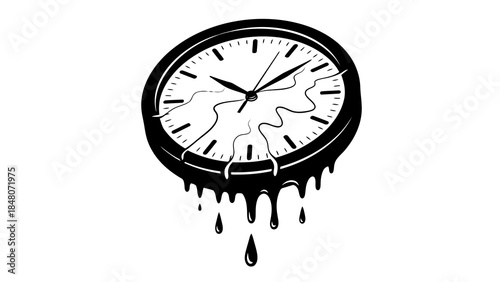 Melting clock illustration symbolizing distortion of time and urgency in a surreal artistic style
