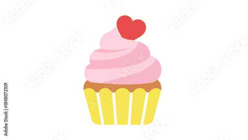 Whimsical cupcake with pink frosting and a red heart topper symbolizing love and sweetness in a