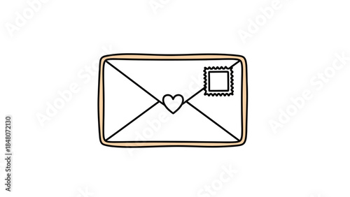 Whimsical Hand-Drawn Envelope Icon with Heart and Stamp Illustration for Correspondence Design