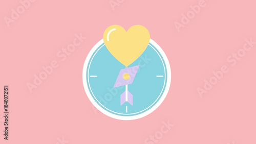 Whimsical Heart and arrow clock illustration representing love and time engagement