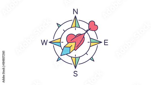 Whimsical Heart and Arrow Integration with directional compass design for navigation and love themes