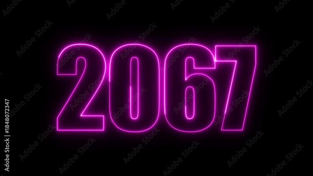 New year 2067 text icon animation glowing neon purple color number ...
