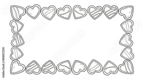Whimsical heart-shaped doodles forming a decorative frame perfect for romantic or love-themed