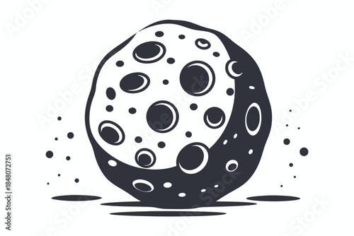 Stylized Lunar Surface Silhouette with Craters and Small Debris on White Ground