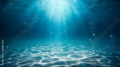 Stunning Underwater View Sun Rays Illuminating Clear Blue Ocean Floor