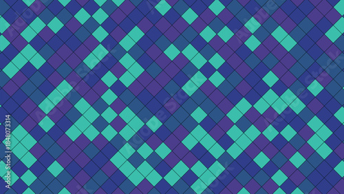 Abstract geometric pattern of interlocking diamonds in shades of blue and purple creates a modern, textured background.