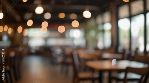 Wallpaper Mural Blurred cafe interior with warm lighting and wooden furniture. Torontodigital.ca