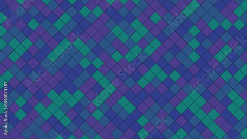 Abstract geometric pattern of interlocking diamonds in shades of blue and green