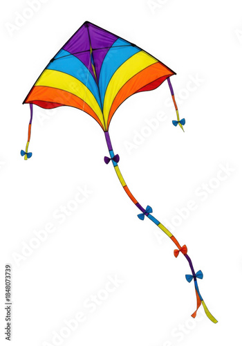 Colorful Traditional Kite with Ribbon Tails on Black Background