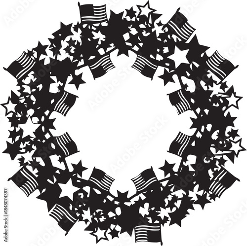 black american flags and stars wreath design clip art preview