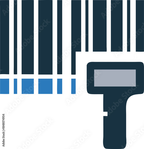 Isolated Barcode Scanner with Blue and Dark Blue Line Pattern on a Plain White Background