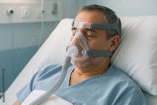 Patient undergoing medical treatment in hospital room intense care setting human health challenges